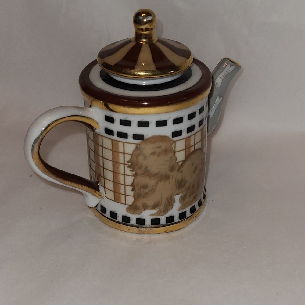 Vintage Miniature Vivian Chan Teapot Brown Puppies Dogs 2000 - Picture 2 of 10